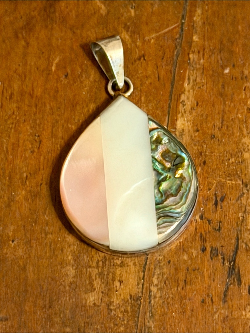 Teardrop Mother of Pearl & Abalone Inlay Pendant - White and Multi